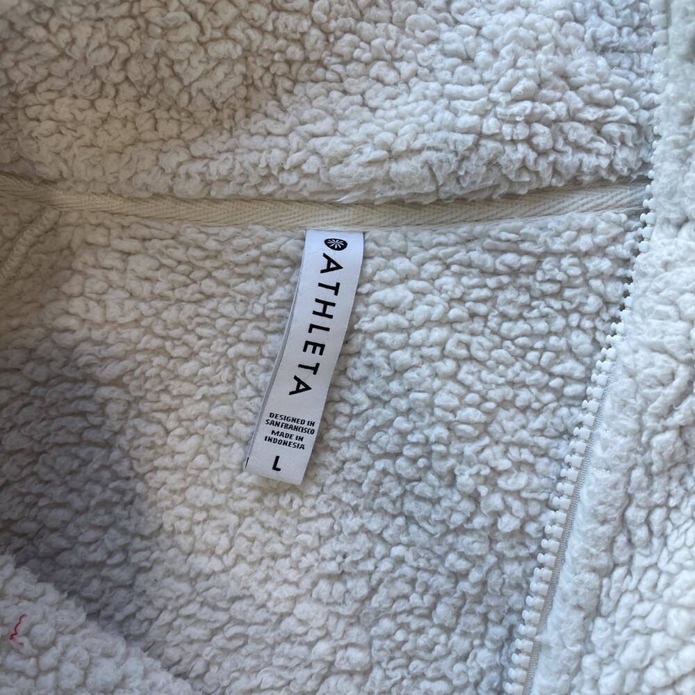 Athleta Women L Crop Sherpa Teddy Jacket Full Zip Mock Neck Cream Thumb Holes - Picture 5 of 10